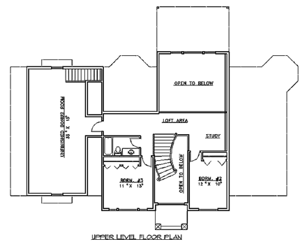 Tudor House Plan 86723 with 4 Beds, 4 Baths, 3 Car Garage Second Level Plan