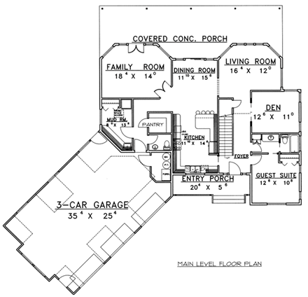 Country House Plan 86754 with 4 Beds, 4 Baths, 3 Car Garage First Level Plan