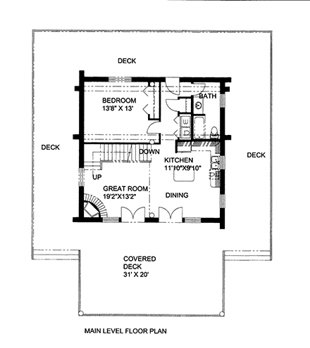 Log House Plan 86788 with 2 Beds, 2 Baths First Level Plan