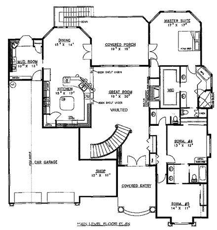 European House Plan 86843 with 8 Beds, 6 Baths, 3 Car Garage First Level Plan
