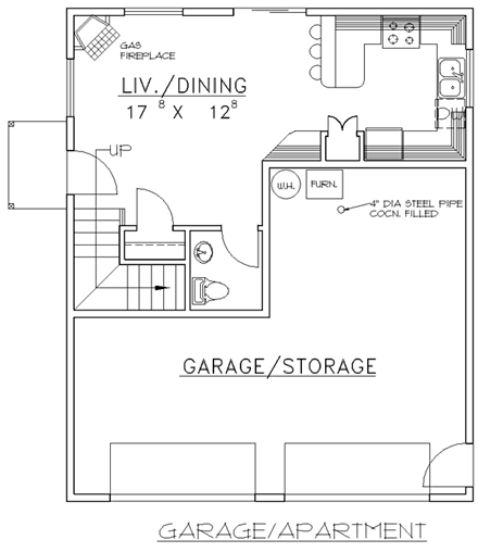 2 Car Garage Apartment Plan 86864 with 2 Beds, 2 Baths First Level Plan
