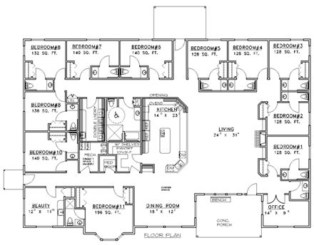 Traditional House Plan 86865 with 11 Beds, 13 Baths First Level Plan