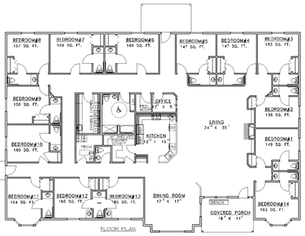 Traditional House Plan 86866 with 14 Beds, 15 Baths First Level Plan