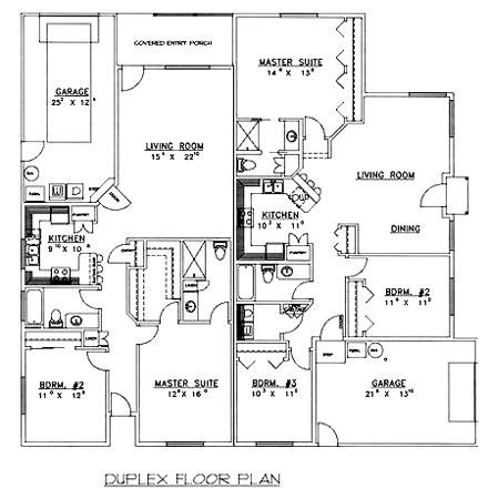 Traditional Multi-Family Plan 86872 with 5 Beds, 4 Baths, 2 Car Garage First Level Plan