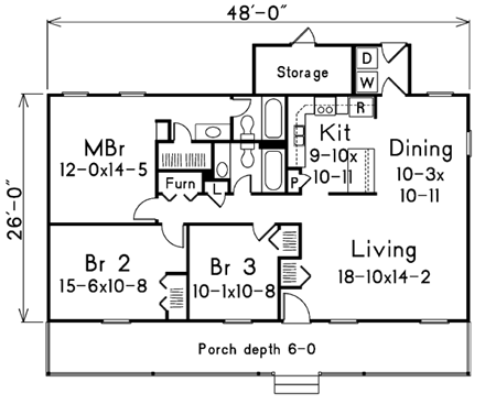 Ranch House Plan 86918 with 3 Beds, 2 Baths First Level Plan
