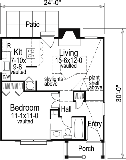 Cabin, Colonial, Cottage, Country, Ranch House Plan 86955 with 1 Beds, 1 Baths First Level Plan