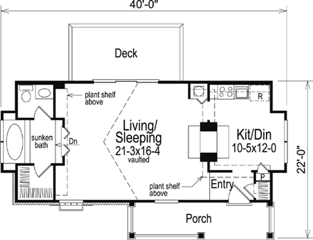 Cabin, Cottage, Country, Ranch House Plan 86957 with 1 Beds, 1 Baths First Level Plan