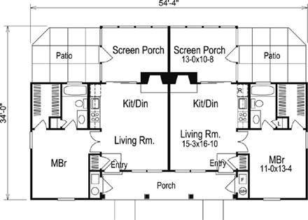 Cabin, Cottage, Country, Ranch, Traditional Multi-Family Plan 86978 with 2 Beds, 2 Baths First Level Plan