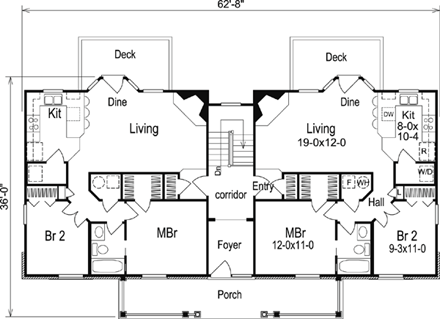Country, Ranch, Traditional Multi-Family Plan 86981 with 6 Beds, 4 Baths First Level Plan