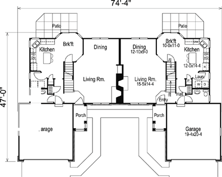 Craftsman, European, Traditional Multi-Family Plan 86982 with 6 Beds, 6 Baths, 4 Car Garage First Level Plan