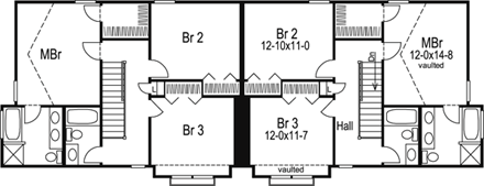 Craftsman, European, Traditional Multi-Family Plan 86982 with 6 Beds, 6 Baths, 4 Car Garage Second Level Plan