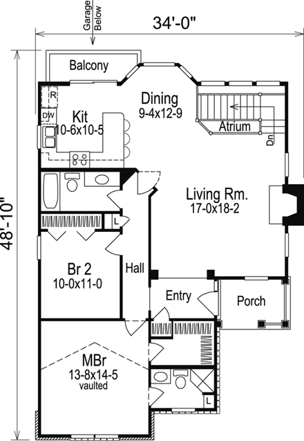 Cabin, Cottage, Country, Ranch House Plan 86986 with 2 Beds, 2 Baths, 1 Car Garage First Level Plan