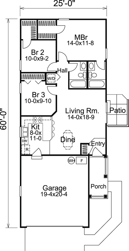 Cabin, Cottage, Ranch, Traditional House Plan 86988 with 3 Beds, 2 Baths, 2 Car Garage First Level Plan
