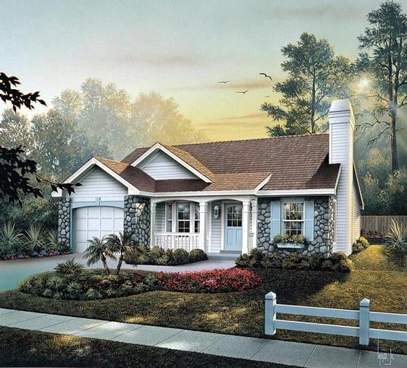 Cabin, Cottage, Country, Ranch, Traditional House Plan 86990 with 3 Beds, 2 Baths, 1 Car Garage Elevation