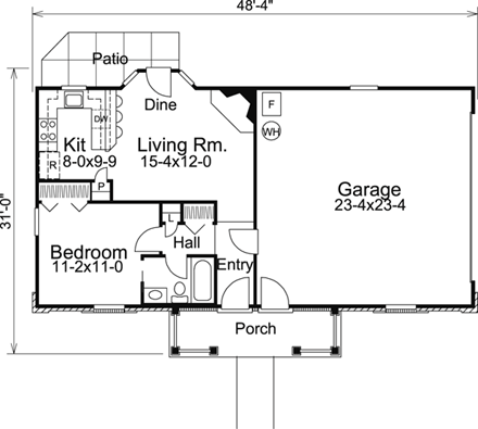 Cabin, Cottage, Country, Ranch, Traditional House Plan 86995 with 1 Beds, 1 Baths, 2 Car Garage First Level Plan