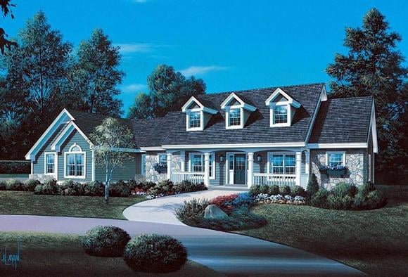 Cape Cod, Country, Ranch, Southern, Traditional House Plan 86998 with 3 Beds, 4 Baths, 2 Car Garage Elevation