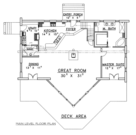 Contemporary, Log House Plan 87022 with 3 Beds, 3 Baths, 2 Car Garage First Level Plan