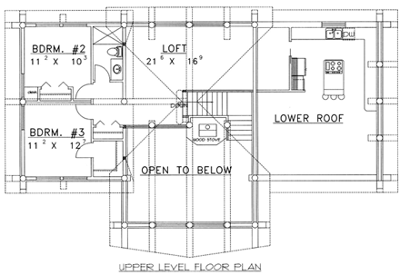 Contemporary, Log House Plan 87029 with 3 Beds, 2.5 Baths, 2 Car Garage Second Level Plan
