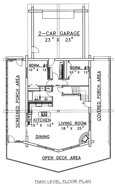 Log House Plan 87049 with 3 Beds, 2 Baths, 2 Car Garage First Level Plan