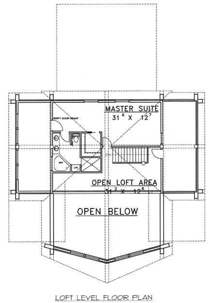 Log House Plan 87049 with 3 Beds, 2 Baths, 2 Car Garage Second Level Plan