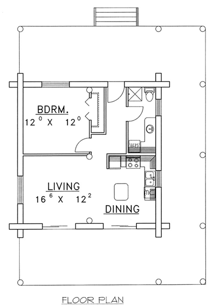 Log House Plan 87050 with 1 Beds, 1 Baths First Level Plan