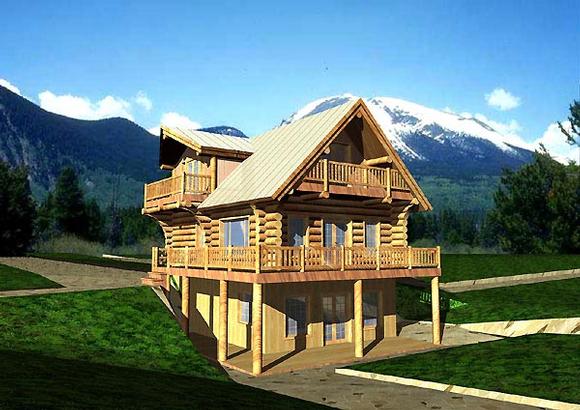 Log, Narrow Lot House Plan 87053 with 3 Beds, 3 Baths Elevation