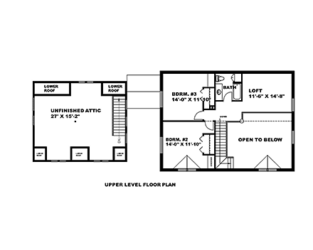 Cabin, Country House Plan 87054 with 3 Beds, 3 Baths, 2 Car Garage Second Level Plan