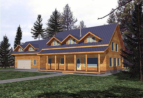 Cabin, Country House Plan 87054 with 3 Beds, 3 Baths, 2 Car Garage Elevation