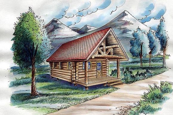 Cabin, Log House Plan 87063 with 1 Beds Elevation