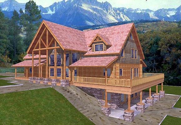 Log House Plan 87072 with 5 Beds, 4 Baths, 3 Car Garage Elevation