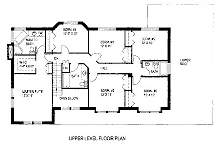 Traditional House Plan 87076 with 6 Beds, 3.5 Baths, 2 Car Garage Second Level Plan
