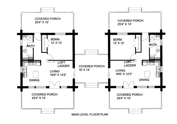 Log Multi-Family Plan 87085 with 2 Beds, 2 Baths Level One