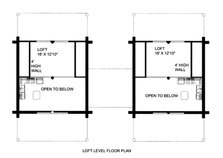 Log Multi-Family Plan 87085 with 2 Beds, 2 Baths Second Level Plan