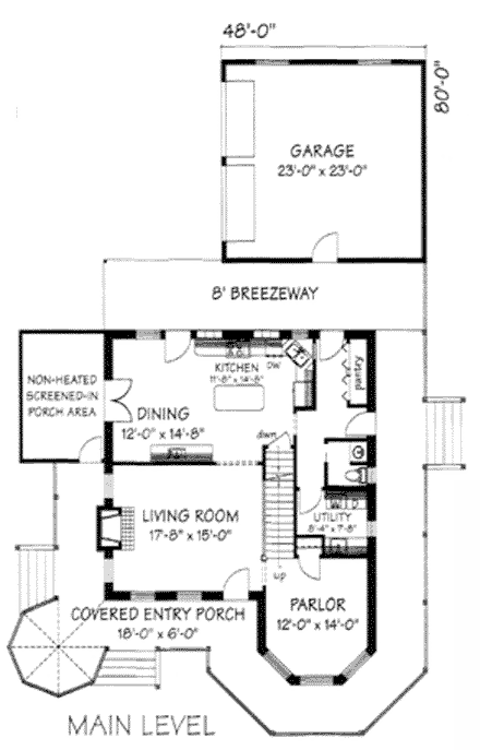 Farmhouse, Victorian House Plan 87120 with 3 Beds, 3 Baths, 2 Car Garage First Level Plan