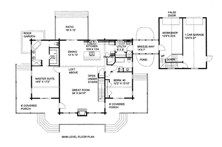 Country, Log, Ranch House Plan 87125 with 3 Beds, 3 Baths, 1 Car Garage First Level Plan