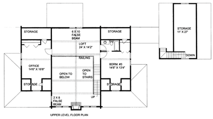 Country, Log, Ranch House Plan 87125 with 3 Beds, 3 Baths, 1 Car Garage Second Level Plan