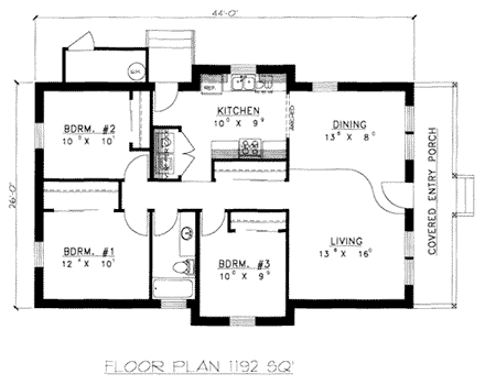 Cabin, Traditional House Plan 87141 with 3 Beds, 1 Baths First Level Plan