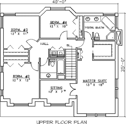 Traditional House Plan 87152 with 4 Beds, 3 Baths, 2 Car Garage Second Level Plan