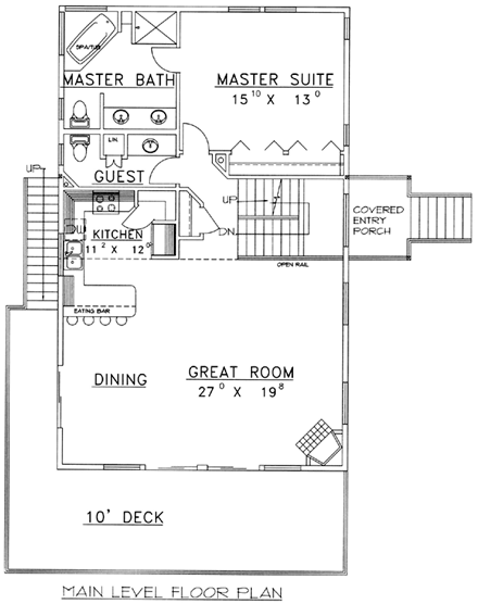 Narrow Lot, One-Story House Plan 87176 with 3 Beds, 3 Baths, 2 Car Garage First Level Plan