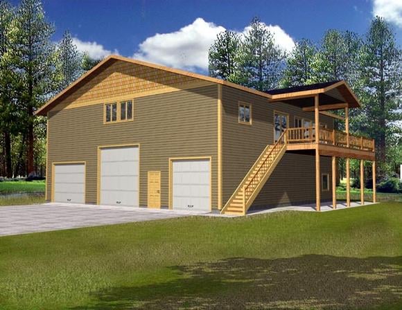 Traditional 3 Car Garage Apartment Plan 87186 with 3 Beds, 2 Baths, RV Storage Elevation