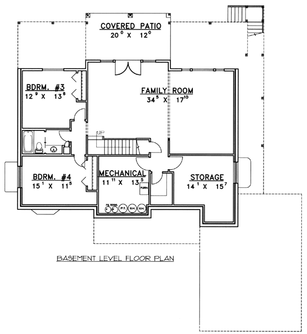 One-Story, Ranch House Plan 87200 with 4 Beds, 4 Baths, 2 Car Garage Lower Level Plan