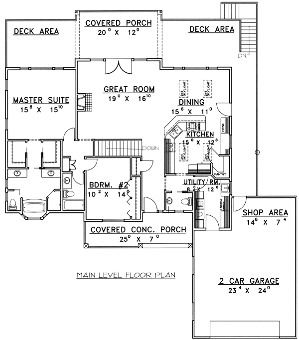 One-Story, Ranch House Plan 87200 with 4 Beds, 4 Baths, 2 Car Garage Level One