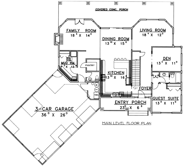 Country House Plan 87202 with 4 Beds, 4 Baths, 3 Car Garage Level One