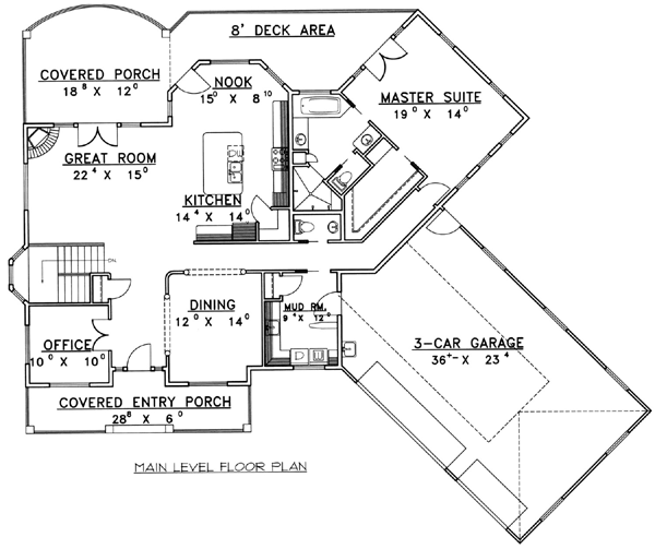 One-Story, Traditional House Plan 87203 with 3 Beds, 4 Baths, 3 Car Garage Level One