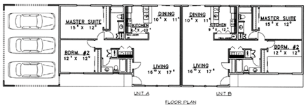 Ranch Multi-Family Plan 87212 with 4 Beds, 4 Baths, 3 Car Garage First Level Plan