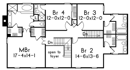 Colonial House Plan 87304 with 4 Beds, 5 Baths, 3 Car Garage Second Level Plan