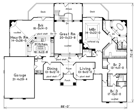 Mediterranean House Plan 87308 with 3 Beds, 3 Baths, 3 Car Garage First Level Plan