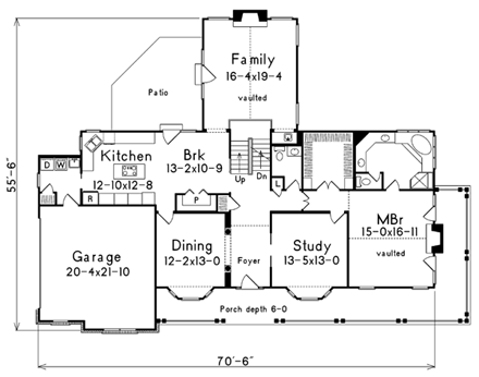 Farmhouse House Plan 87309 with 5 Beds, 4 Baths, 2 Car Garage First Level Plan