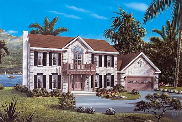 Colonial House Plan 87321 with 3 Beds, 3 Baths, 2 Car Garage Elevation