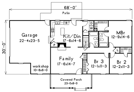 Ranch House Plan 87323 with 3 Beds, 2 Baths, 2 Car Garage First Level Plan